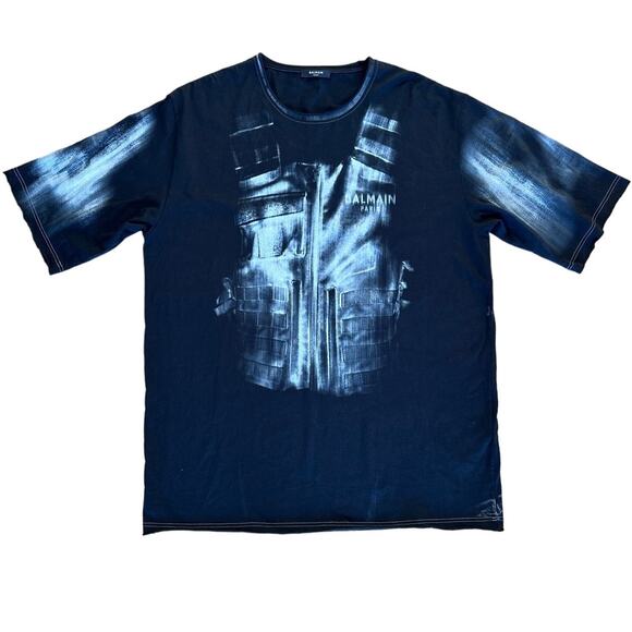Balmain - Brushed Graffiti Print Tee in Black & White